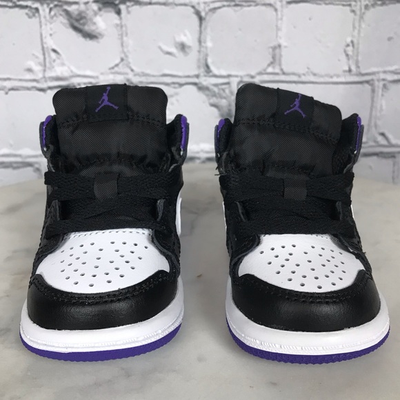 Nike Air Jordan 1 Mid ‘Dark Iris’ Toddler’s White, Black, Purple Shoes Size 3C - Picture 4 of 11